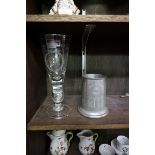 (THH) A 1937 George VI commemorative glass goblet, inset with silver coin, 24.5cm high; together