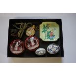 A mixed lot, comprising: two Georgian enamel boxes, one decorated with the Iron Bridge,