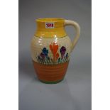 A Clarice Cliff Crocus pattern jug, 24cm high.