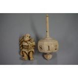 A Japanese carved ivory netsuke, probably Edo, 4.2cm high, (chip to left foot); together with