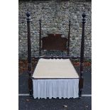 (THH) An early 20th century mahogany and stained beech small double four poster bed, probably