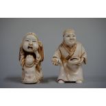 Two Japanese carved ivory netsukes, one signed to base, 4.5cm high.