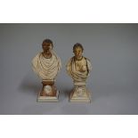 (THH) A rare and unusual pair of late 18th century Grand Tour carved and stained ivory busts of