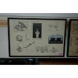 (THH) Two framed displays of World War II period cartoons, 24.5 x 37cm.