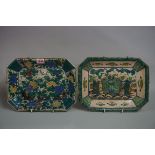 A pair of Chinese famille verte plates, probably 19th century, of canted rectangular form, 28.5cm