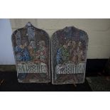 A large pair of antique Italian mosaic panels of The Last Supper, 94 x 53.5cm, (losses).