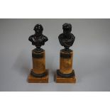 (THH) A pair of 19th century bronze and Sienna marble busts of 'Shakspeare' and 'Byron', 19.5cm