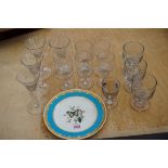 A quantity of modern drinking glasses together with a Minton plate. This lot can only be collected