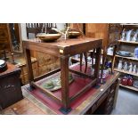 (THH) A reproduction mahogany and brass bound square low occasional table, 53.5cm wide.