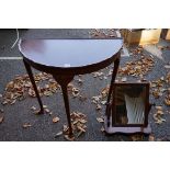 A mahogany pie crust half moon table, 73cm wide; together with a mahogany dressing mirror.This lot