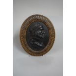 (THH) A Grand Tour gilt and black basalt relief moulded plaque of Roman Emperor Galba, 20 x 17cm, (