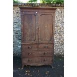 (THH) A George III mahogany linen press, with outswept bracket feet, 121cm wide x 210cm high x