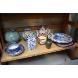 A mixed group of Chinese and Japanese pottery and porcelain items; together with a tin glazed tea