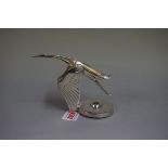 Automobilia: an Hispano Suiza 'Flying Stork' plated metal car mascot, stamped 'F Bazin', 11cm high.