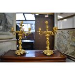 A pair of rococo style gilt metal candelabra, 47cm high.