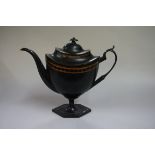 A rare late 18th century Pontypool toleware coffee pot, with gilt decoration, with original liner,