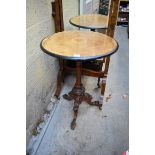 A Victorian walnut and inlaid tripod table, 52cm diameter.