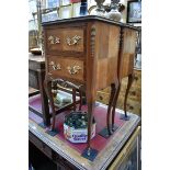 A pair of reproduction Louis XVI style rosewood and crossbanded bedside chests, with parquetry tops,