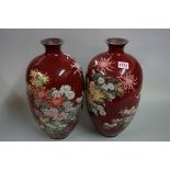 A large pair of Japanese cloisonne enamel vases, late 19th/early 20th century, each finely decorated