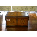 A good George III mahogany and inlaid tea caddy, in the manner of Thomas Sheraton, 24cm wide.