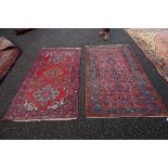 A Persian rug, having geometric borders, 186 x 103cm; together with another Persian rug.