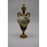 A Royal Worcester twin handled vase and cover, circa 1912, painted with Caerphilli Castle, by C