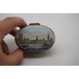 A Crummles 'Palace of Westminster' enamel box, 7cm wide.