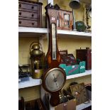 (THH) A 19th century mahogany and inlaid two dial banjo barometer, the silver dial inscribed 'P