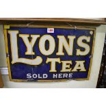 A vintage enamel 'Lyons' Tea' sign, 30.5 x 46cm.