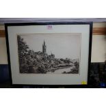 Wilfred C Appleby, 'Glasgow University from the River', signed and titled in pencil, etching, pl.
