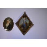 After Gainsborough, a portrait miniature of 'The Blue Boy', oil, 8.2 x 6.4cm oval, in a brass