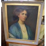 Flora Lion, bust length portrait of an Edwardian lady, signed and dated '08, oil on canvas, 59 x