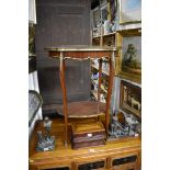 A Louis XVI style marquetry and brass mounted etagere, 55.5cm wide.