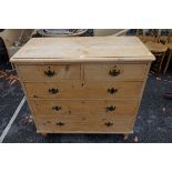 A Victorian stripped pine chest of drawers, 100cm wide x 94.5cm high x 46cm deep. This lot can