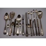 (THH) A quantity of silver, silver handled and white metal cutlery, to include a pair of salad