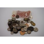 Coins: a quantity of UK silver coinage, mostly George V, 261g; together with a quantity of copper