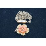 A Victorian yellow metal chain, having enamel clasp; together with a similar floral coral set