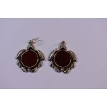 A pair of carnelian and silver pendant earrings, 34mm wide.