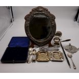 A quantity of silver, silver mounted and other metal items, to include: a cased set of six silver