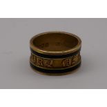 A Georgian memento mori black enamel gold band, hallmarked 18ct, 7.2g.