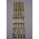 Five Georgian silver gilt fruit knives, by Moses Brent, London 1815; together with five similar