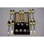 A cased set of six silver and enamel coffee bean spoons, by Turner & Simpson, Birmingham 1948;