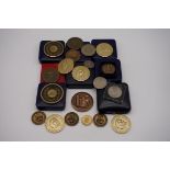 Coins: two crowns; together with a Cheshire Regiment 1989 centenary medal; and quantity of Hickstead