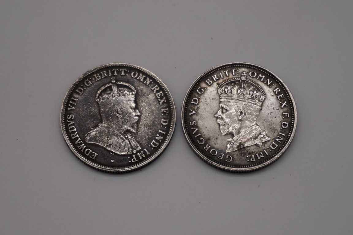 Coins: an Australian Parliament House 1929 florin; together with a 1910 example. (2)