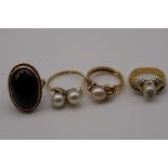 A pearl and diamond twist gold ring, stamped 585; together with three other unmarked examples. (4)