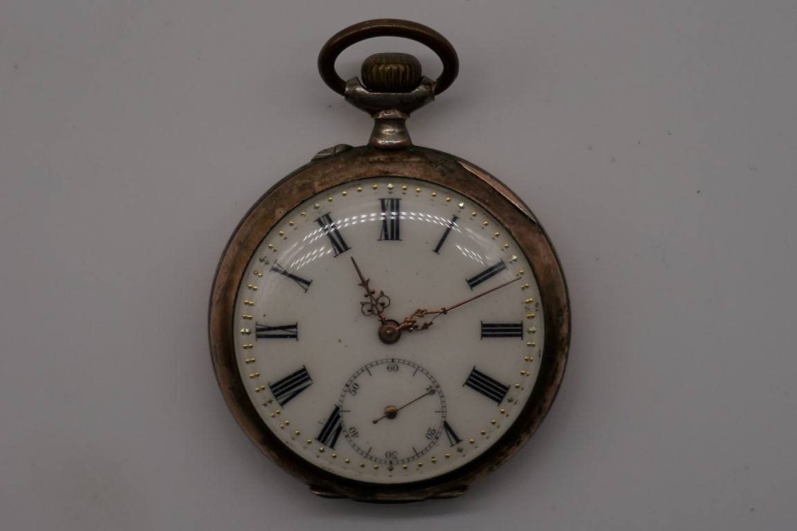 An early 20th century Hertha .800 open faced stem wind pocket watch, 47mm.