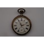 An early 20th century Hertha .800 open faced stem wind pocket watch, 47mm.