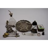 A quantity of silver and other metal items, to include: a silver nurses belt buckle; a Madeira