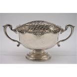A silver twin handled pedestal rose bowl, by Elkington & Co Ltd, Birmingham 1964, width including
