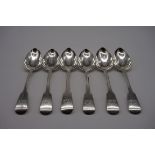 A set of George III silver fiddle pattern tablespoons, by Solomon Hougham, Solomon Royes & John East